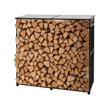 VEVOR Estante de Almacenamiento de Leña 185 x 70 x 180 cm Marco de Metal con Recubrimiento en Polvo Panel de Techo Soporte de Leña Carga de 299,4 kg para Chimenea, Terraza, Patio, Jardín, Negro
