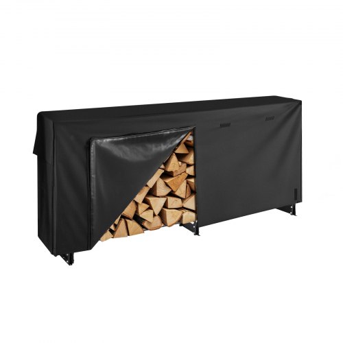 VEVOR Estante de Almacenamiento de Leña 257x36x117 cm Marco de Metal con Recubrimiento en Polvo Soporte de Leña con Cubierta para Exterior Carga de 299,4 kg para Chimenea, Terraza, Jardín, Negro