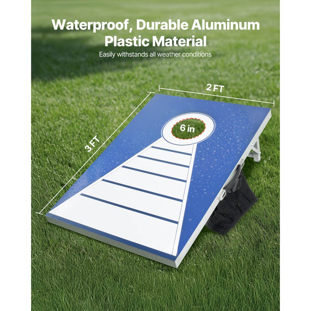 VEVOR Juego de Cornhole, Tablero de Lanzamiento, Aluminio Resistente a la Intemperie, para Interiores y Exteriores, Incluye 8 Bolsas de Frijoles, para Patio, Playa, Camping, 915 x 610 x 255 mm