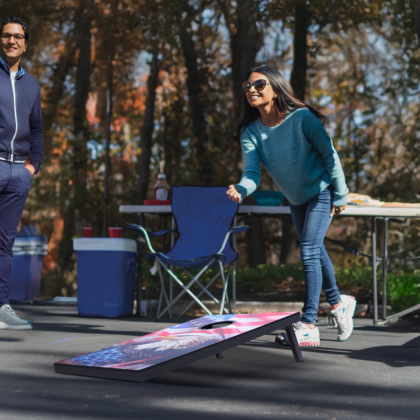 VEVOR Cornhole Game Set (920 x 600 x 241 mm) Cornhole Game Boards, Portable Throwing Board Made of MDF Wood, Cornhole Game for Adults, Includes 8 Bean Bags & Carrying Bag, for Garden, Backyard, Beach