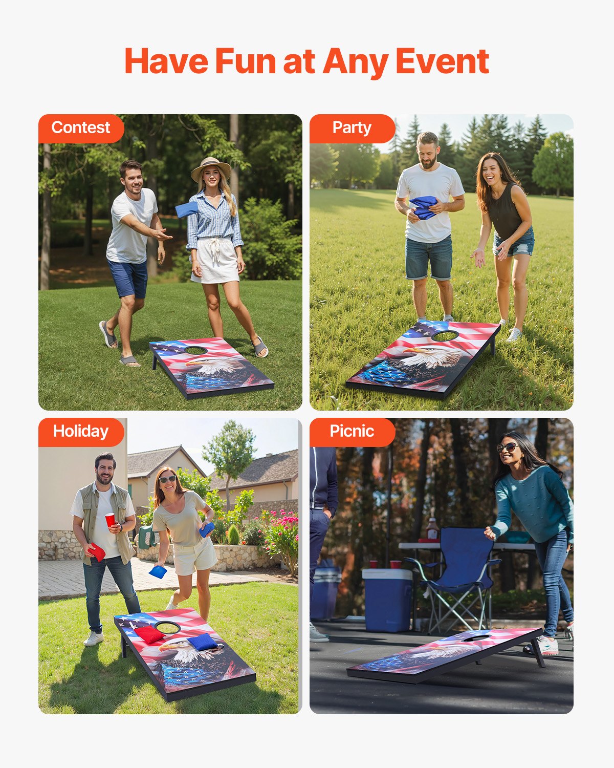 VEVOR Juego de Cornhole, Tablero de Lanzamiento Portátil de Madera MDF, Ideal para Adultos a Jugar en Interiores y Exteriores, con 8 Bolsas de Frijoles y Estuche de Transporte, 900 x 600 x 39 mm