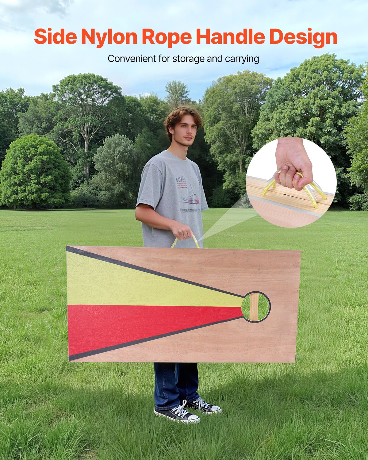 VEVOR Cornhole Game Set (1255 x 600 x 302 mm) Cornhole Game Boards, Portable Solid Wood Throwing Board, Cornhole Game for Adults, incl. 8 Bean Bags & Handle, for Garden, Backyard, Camping