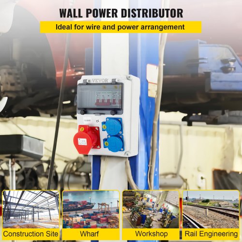 VEVOR Caja de Distribución Eléctrica 16A 2 Enchufes Schuko Caja Modular Estanca AC 230 / 400V Caja de Distribución de Energía Eléctrica 290x170x190mm con Carcasa IP65 y Enchufe IP44 para Uso Doméstico