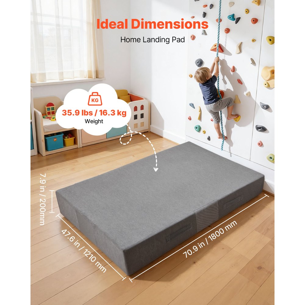 VEVOR Almohadilla de Choque para Niños 1800 x 1210 mm, Crash Pad Sensorial Infantil Impermeable, Antideslizante con Espuma de Alta Densidad, Funda Lavable, para Gimnasia Interior, Sala de Estar, Bebé