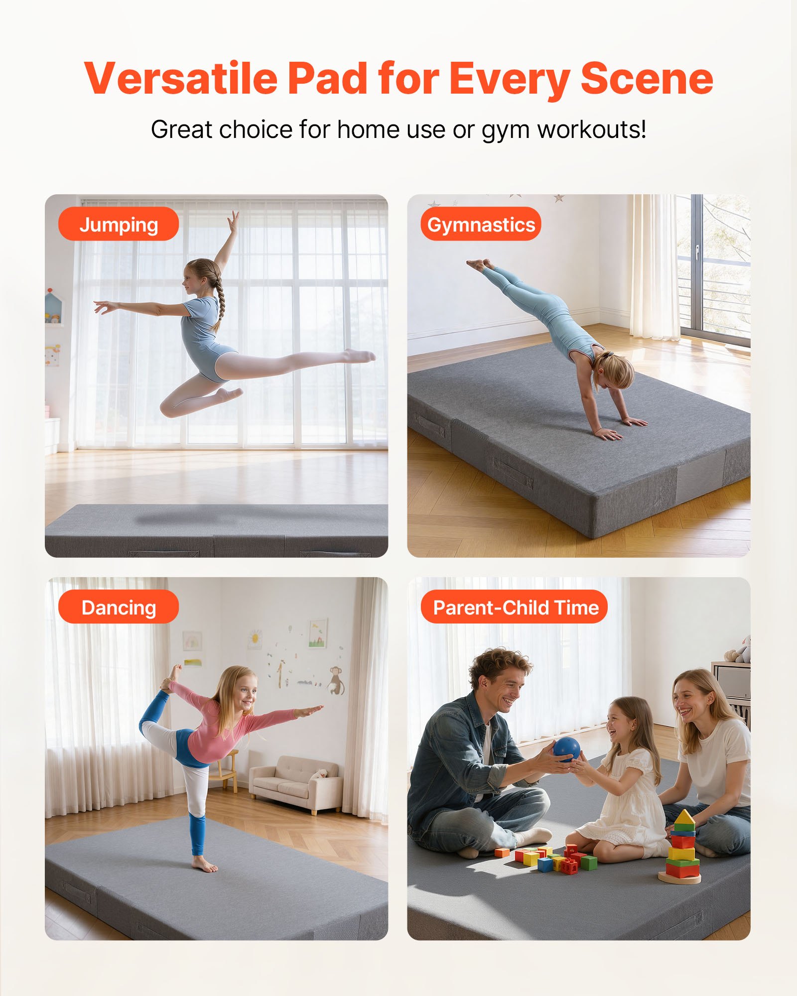 VEVOR Almohadilla de Choque para Niños 1800 x 1210 mm, Crash Pad Sensorial Infantil Impermeable, Antideslizante con Espuma de Alta Densidad, Funda Lavable, para Gimnasia Interior, Sala de Estar, Bebé