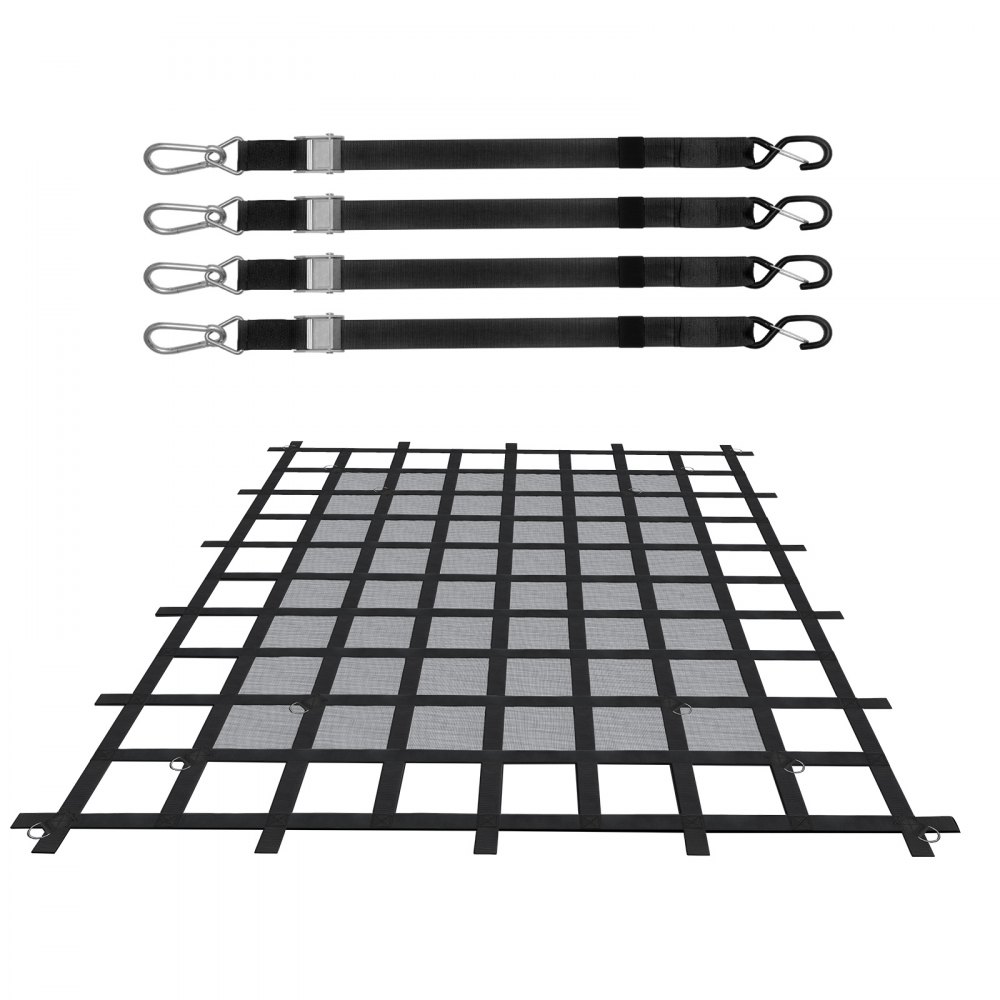 VEVOR Red de Carga de 1830 x 1450 mm Red de Carga Resistente de Carga de 680 kg, 4 Correas Ajustables con Mosquetones y Ganchos en Forma de S, Red de Transporte para Camiones, Jeeps, SUV y Barcos