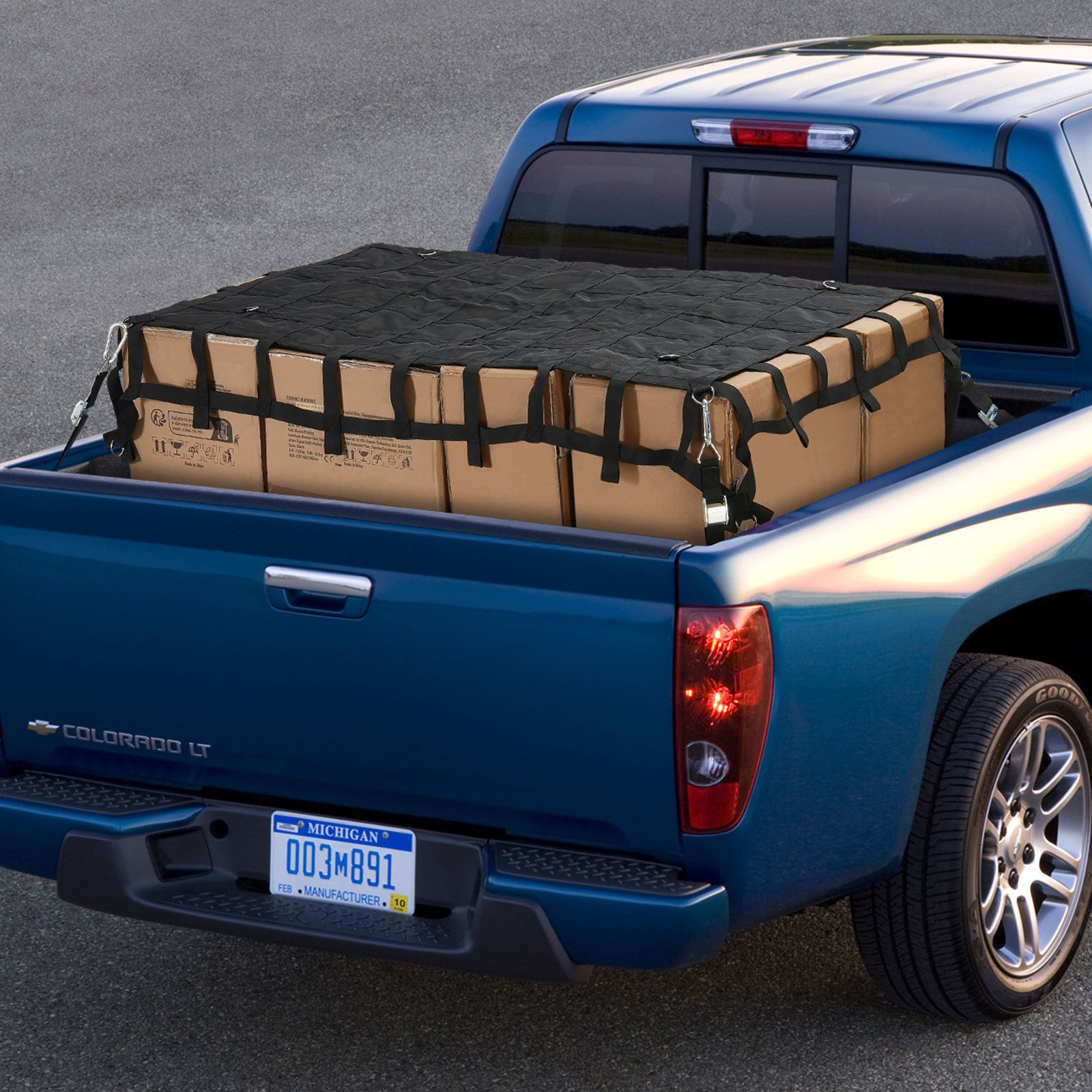 VEVOR Cargo Net, 183 x 145 cm, Truck Bed Net, 4 Adjustable Straps with Carabiners & S-Hooks, Wear-Resistant & Weatherproof Transport Net, Luggage Net Suitable for Pickup, Truck, Jeep, SUV, Boat