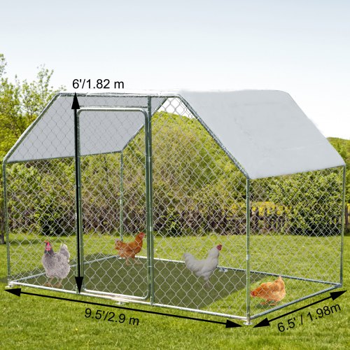 VEVOR Jaula Gallinero de Exterior de Acero Galvanizado 2,9 x 1,98 x 1,82 m Gallinero para Exterior con Cubierta de Tejado Gallinero de Malla para Exterior con Comedero Gallinero Grande con Cerradura