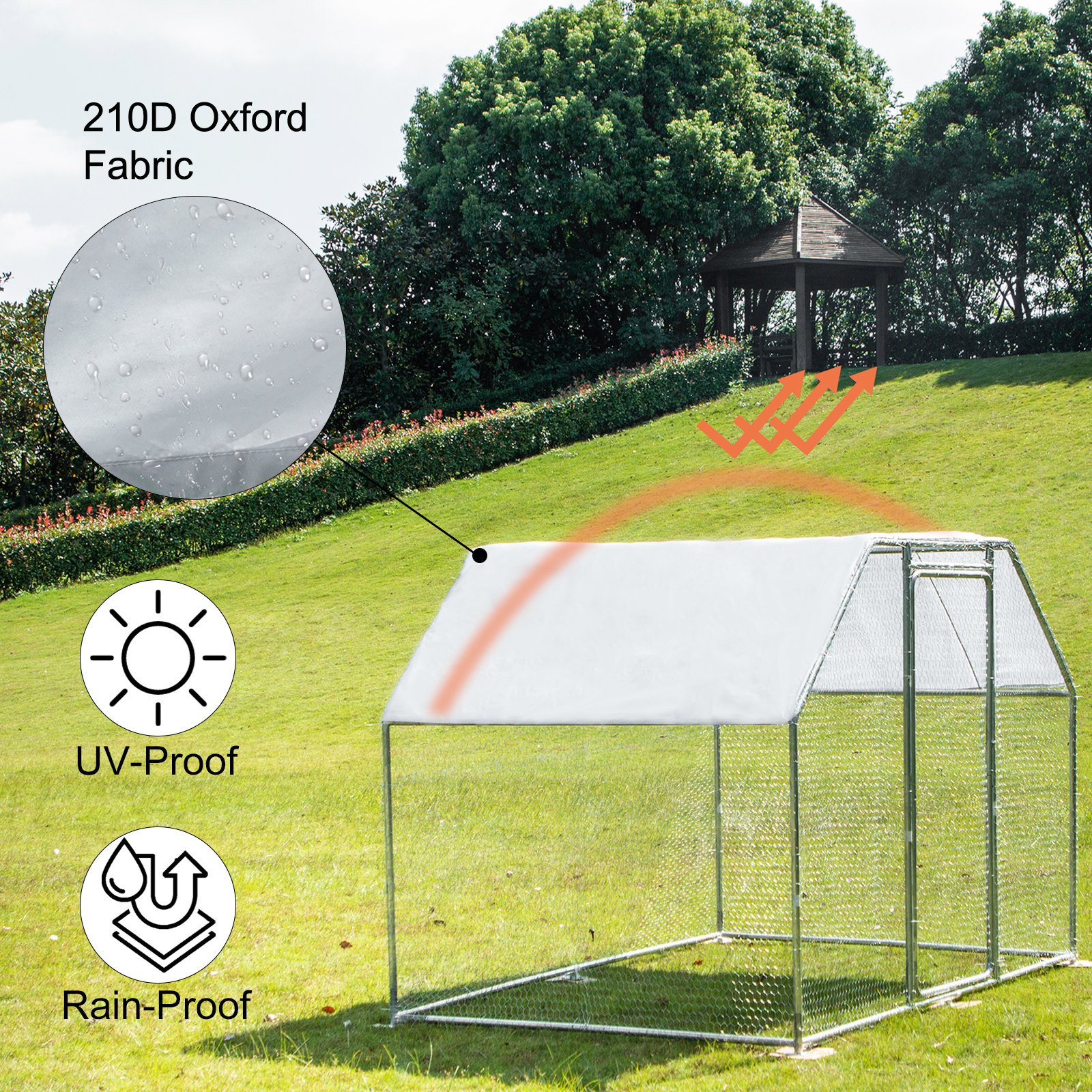 VEVOR Jaula Gallinero de Exterior de Acero Galvanizado 2,9 x 1,98 x 1,82 m Gallinero para Exterior con Cubierta de Tejado Gallinero de Malla para Exterior con Comedero Gallinero Grande con Cerradura