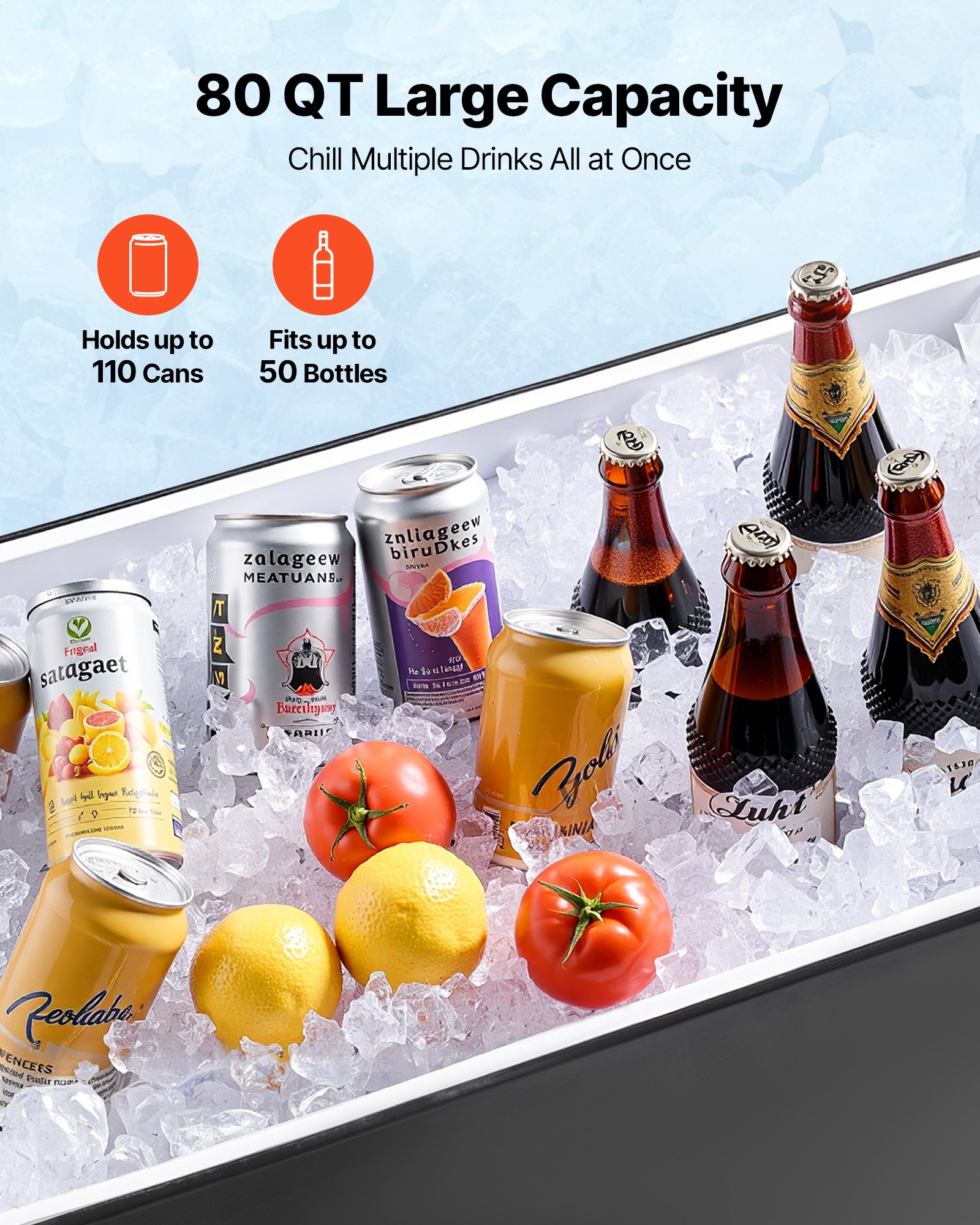 VEVOR Carrito Nevera con Ruedas 75,71 L, Carrito Refrigerador con Asa Telescópica de 2 Etapas, Enfriador de Bebidas Portátil para Patios, Camping, Fiestas en Piscina, Exterior, 890 x 460 x 1200 mm