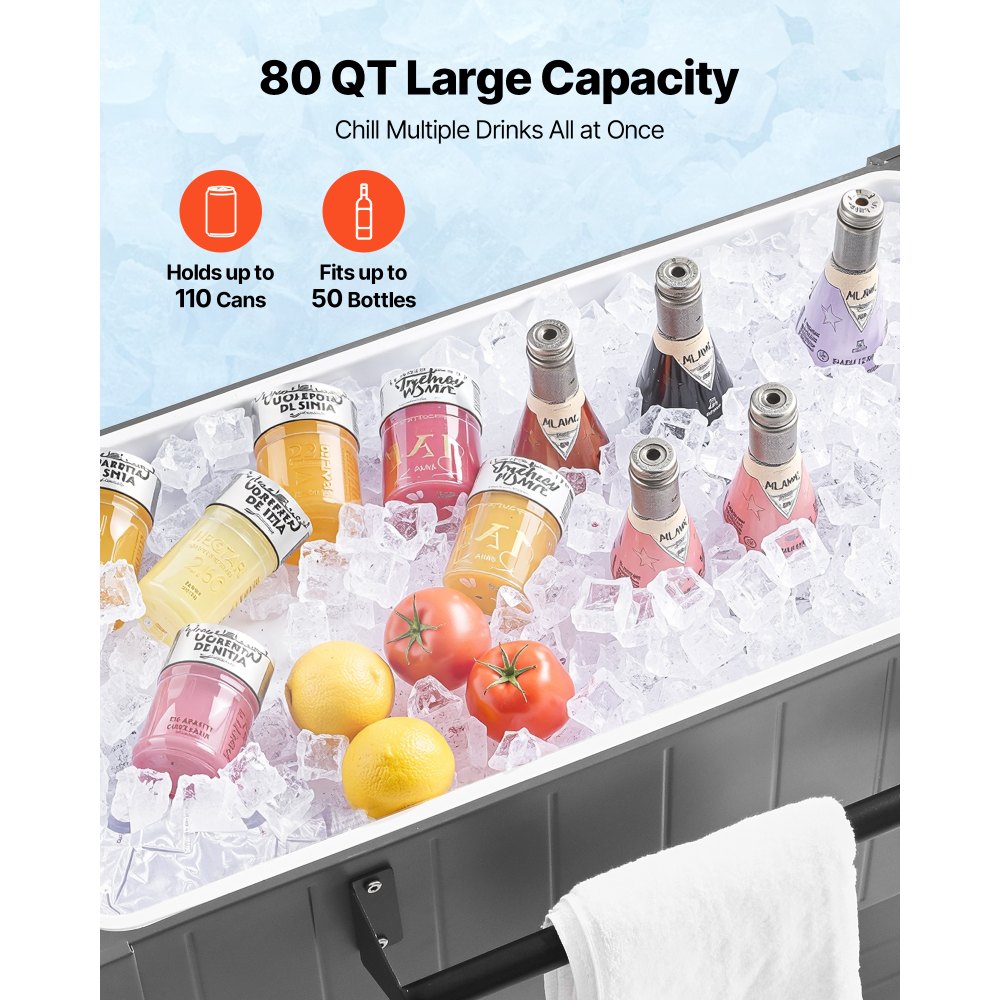 VEVOR Carrito Nevera con Ruedas 75,71 L, Carrito Refrigerador con Estantes Laterales e Inferior, Abridor de Botellas, Enfriador de Bebidas Portátil para Patios, Camping, Fiestas en Piscina, Exterior