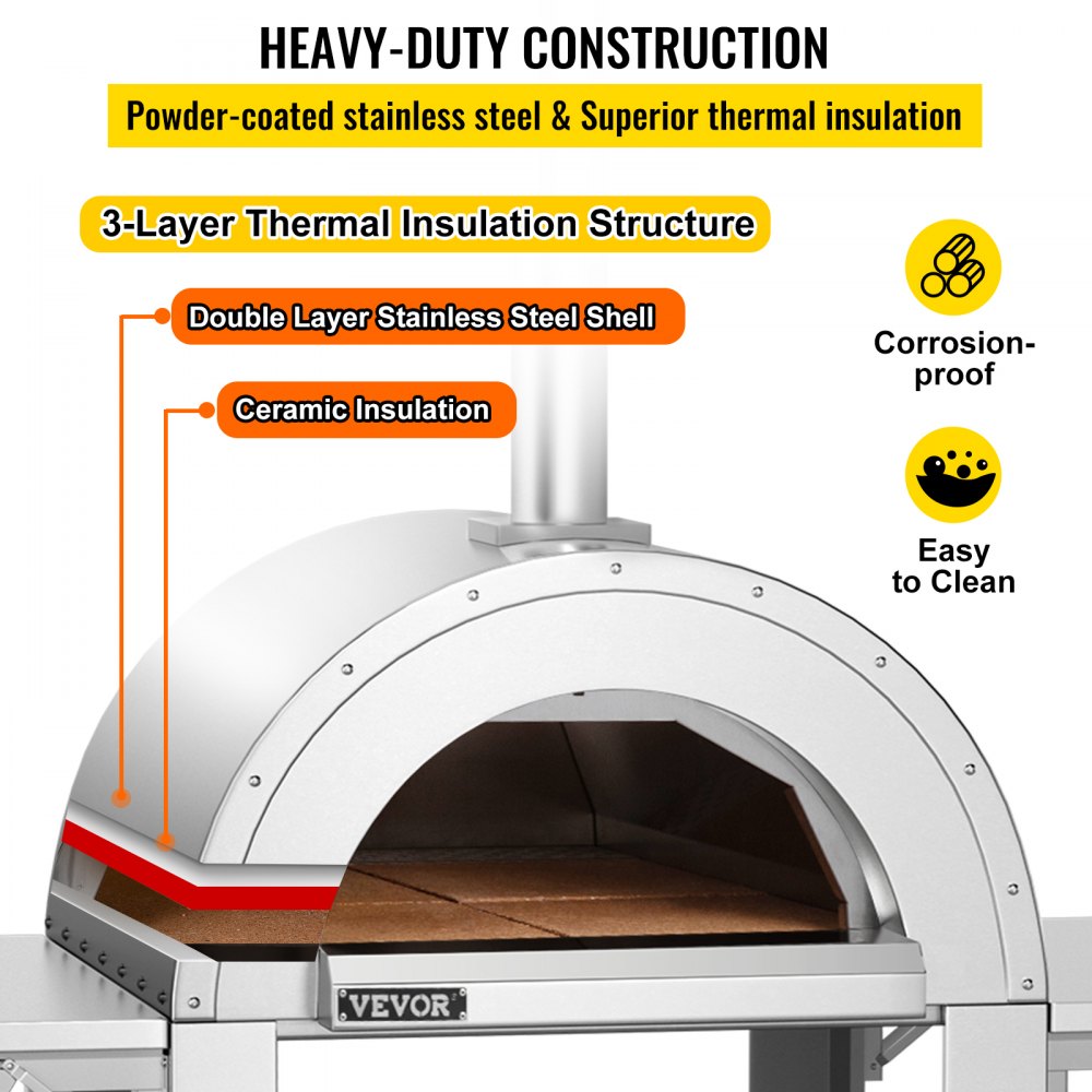 VEVOR Horno de pizza al aire libre 80x80x205cm Horno de pizza de acero inoxidable inoxidable Horno de pizza para exterior Calentamiento Rápido 1000