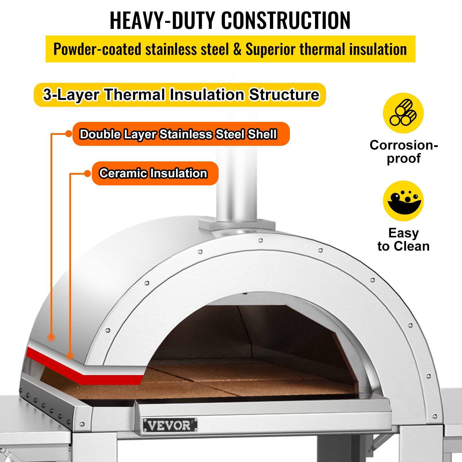 VEVOR Horno de pizza al aire libre 80x80x205cm Horno de pizza de acero inoxidable inoxidable Horno de pizza para exterior Calentamiento Rápido 1000