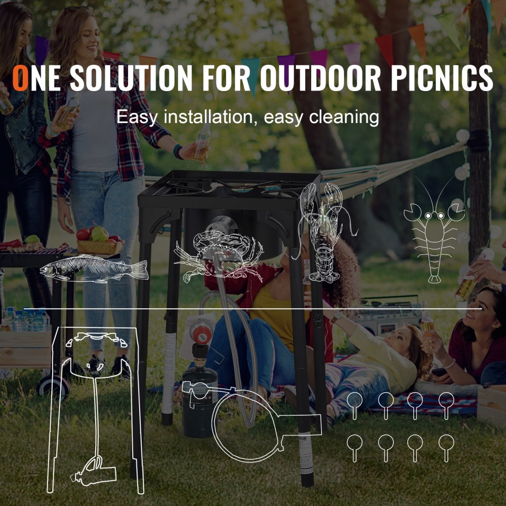 VEVOR Estufa de Camping al Aire Libre Estufa de Gas para Barbacoa Estufa de Camping de 1 Quemador 40 x 40 x 70 cm Parrilla de Gas de 30000 BTU Uso al Aire Libre para Eventos, Carnaval, Fiestas de Boda