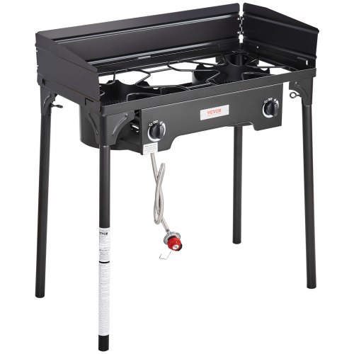 VEVOR Estufa de Camping al Aire Libre, Estufa de Gas para Cocinar Barbacoa, Estufa de Camping de 2 Quemadores 78x40x90 cm, Parrilla de Gas de 60000 BTU Uso al Aire Libre para Eventos Fiestas Bodas