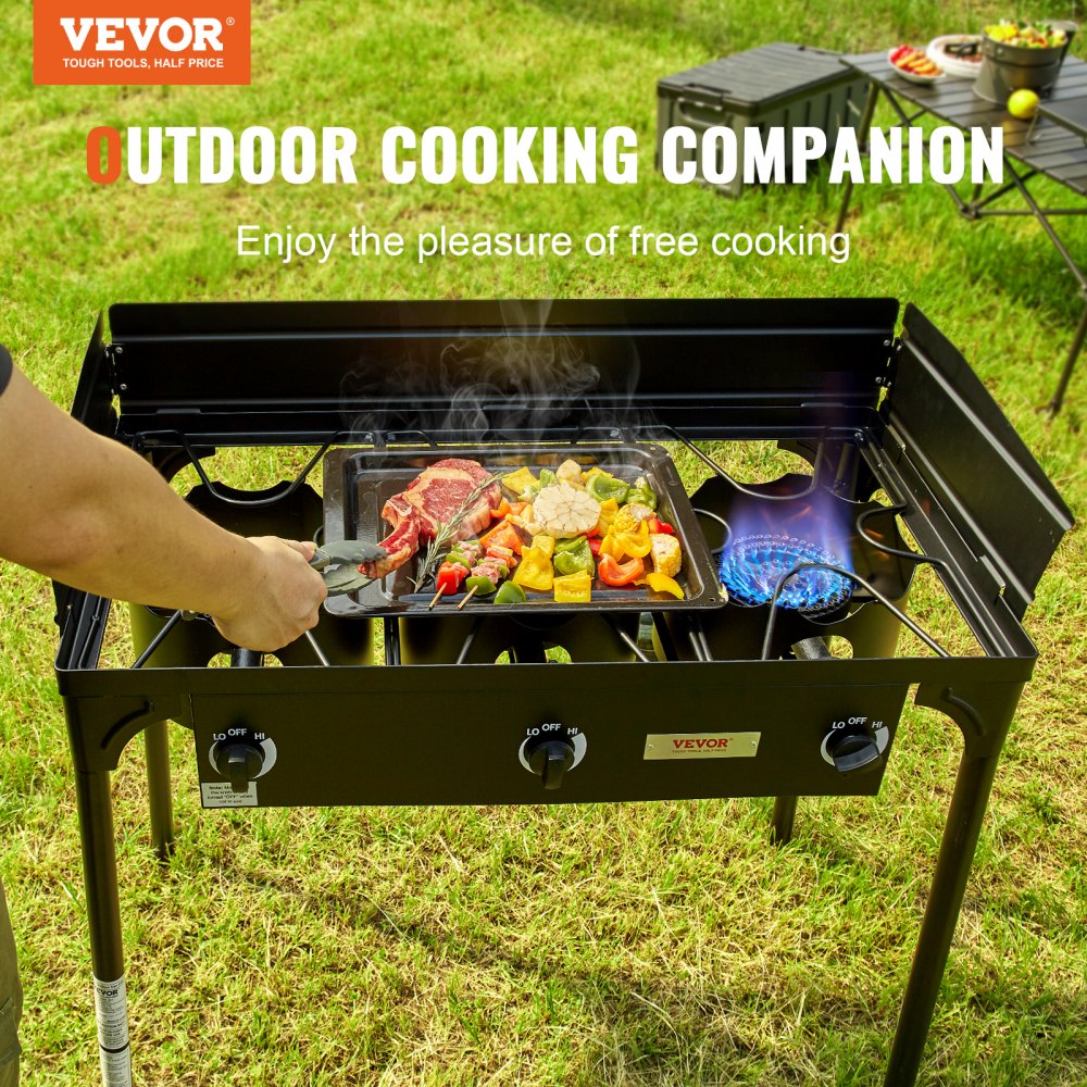 VEVOR Estufa de Camping al Aire Libre Estufa de Gas para Barbacoa Estufa de Camping de 3 Quemadores 87x45x90 cm Parrilla de Gas de 90000 BTU Uso al Aire Libre para Eventos, Carnaval, Fiestas de Boda