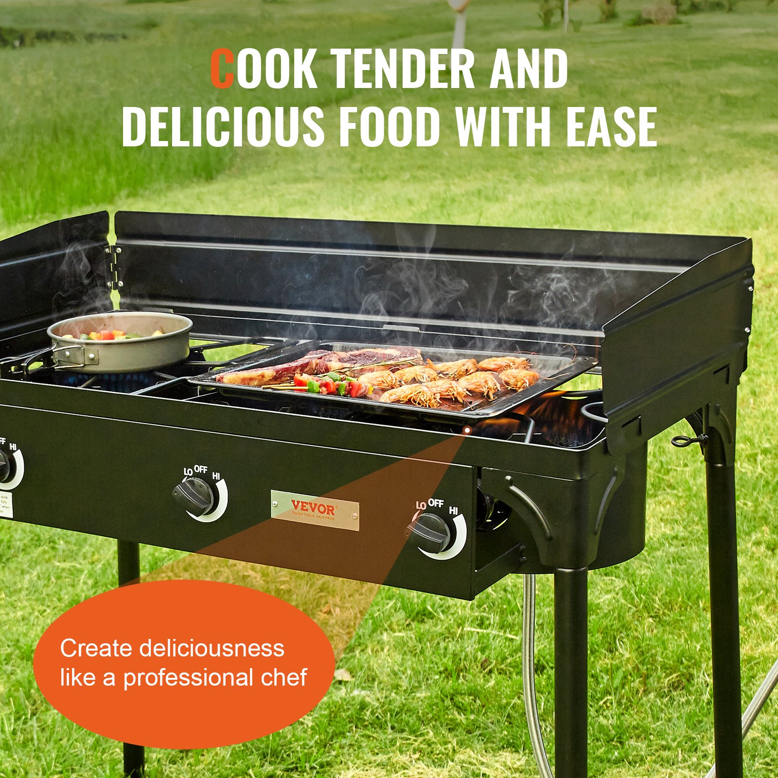 VEVOR Estufa de Camping al Aire Libre Estufa de Gas para Barbacoa Estufa de Camping de 3 Quemadores 87x45x90 cm Parrilla de Gas de 90000 BTU Uso al Aire Libre para Eventos, Carnaval, Fiestas de Boda