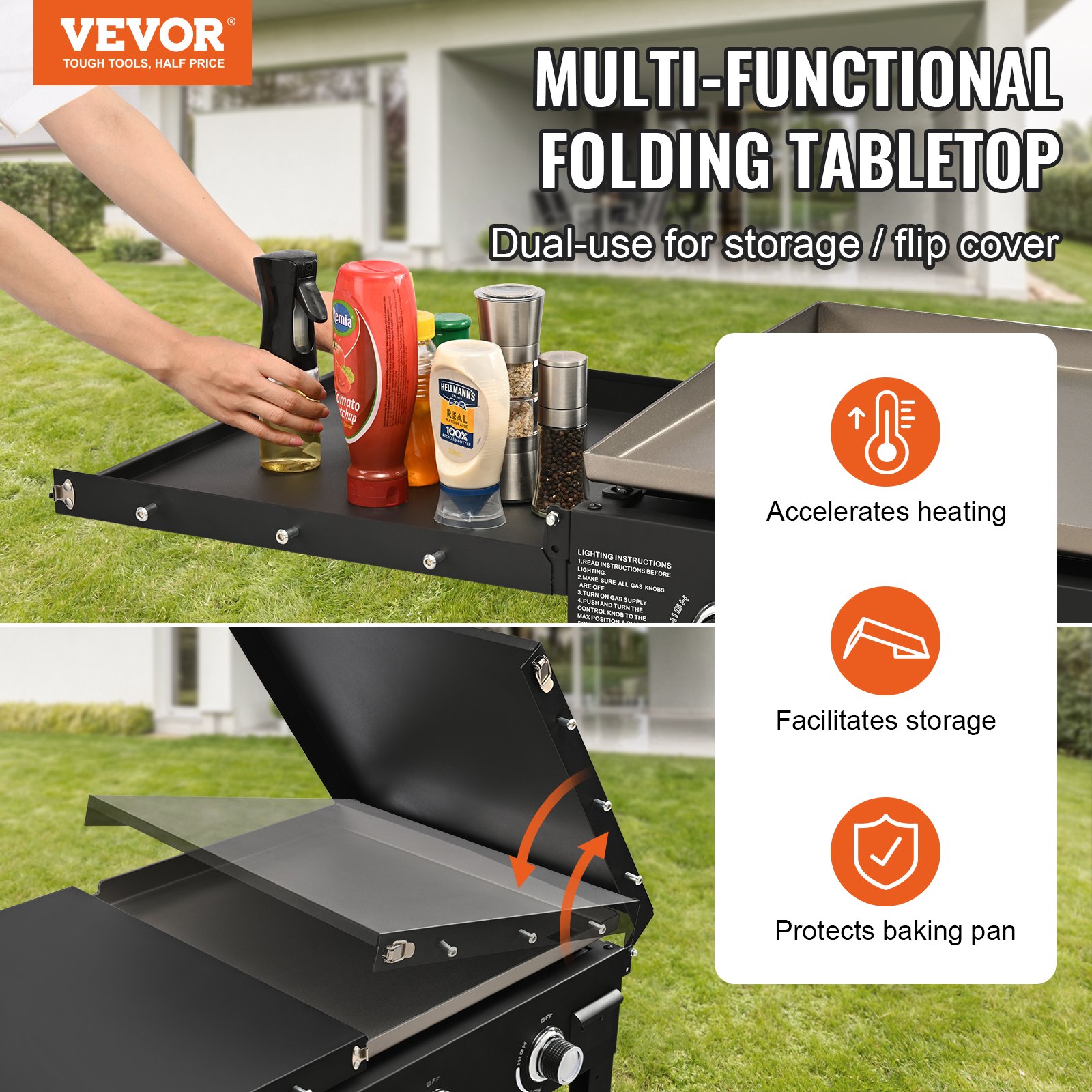VEVOR-plancha de Gas comercial para encimera, parrilla superior plana, carrito de restaurante, placa caliente