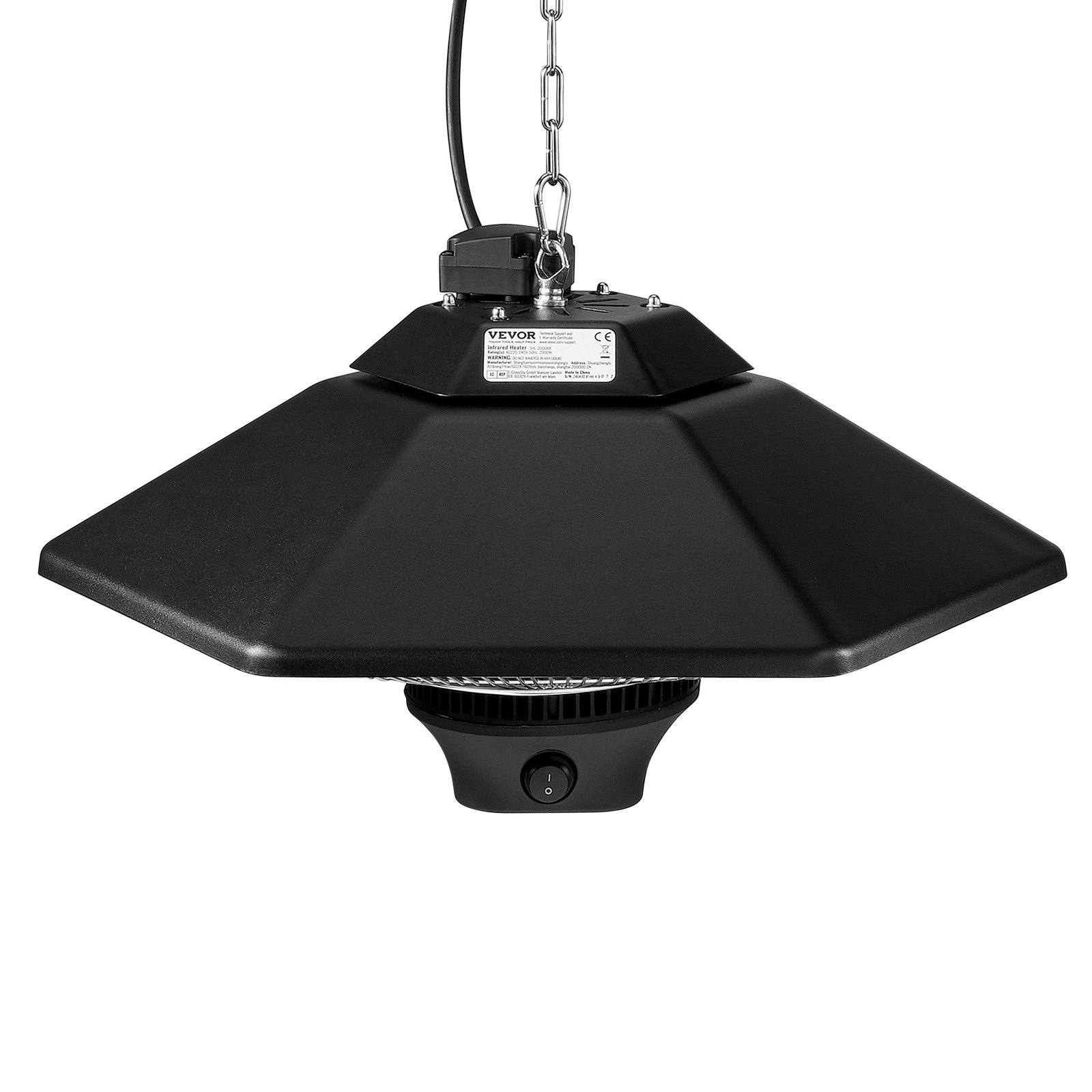 VEVOR Ceiling-Mounted Infrared Heater, 2000 W, Remote Control, Outdoor/Indoor Heater, IP34-Proof Heater with Pull Cord and Adjustable Chain, for Porch, Terrace, Dining Room, Studio