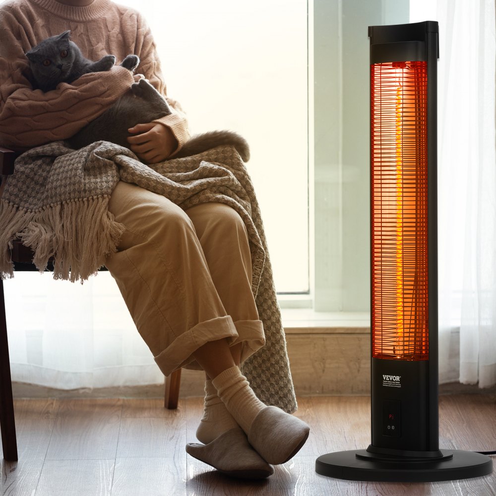 Calentador infrarrojo VEVOR, calentador eléctrico de ambiente con control remoto de 2000 W, calentador de patio con 3 velocidades, temporizador y protección antivuelco, para exteriores/interiores, para dormitorio, estudio, porche, comedor, estudio, soporte