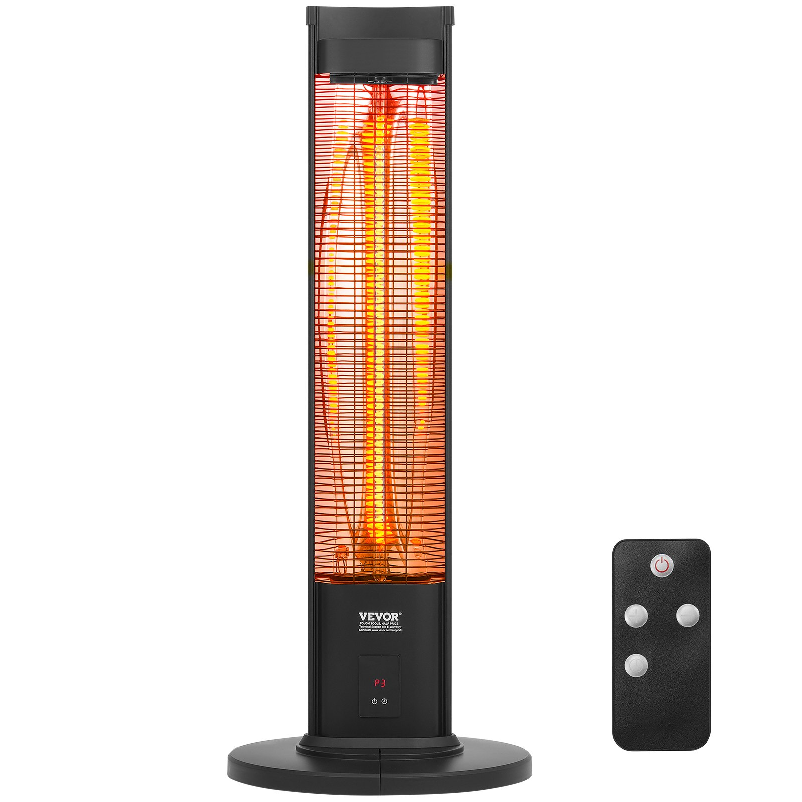 Calentador infrarrojo VEVOR, calentador eléctrico de ambiente con control remoto de 2000 W, calentador de patio con 3 velocidades, temporizador y protección antivuelco, para exteriores/interiores, para dormitorio, estudio, porche, comedor, estudio, soporte