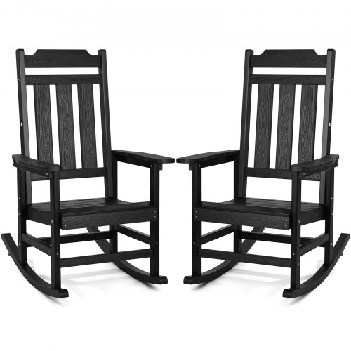 VEVOR - Mecedora de porche de 2 piezas, mecedora HIPS para exteriores, mecedora de patio con respaldo alto y reposabrazos suaves, soporta hasta 400 libras, para jardín, balcón, porche, color negro