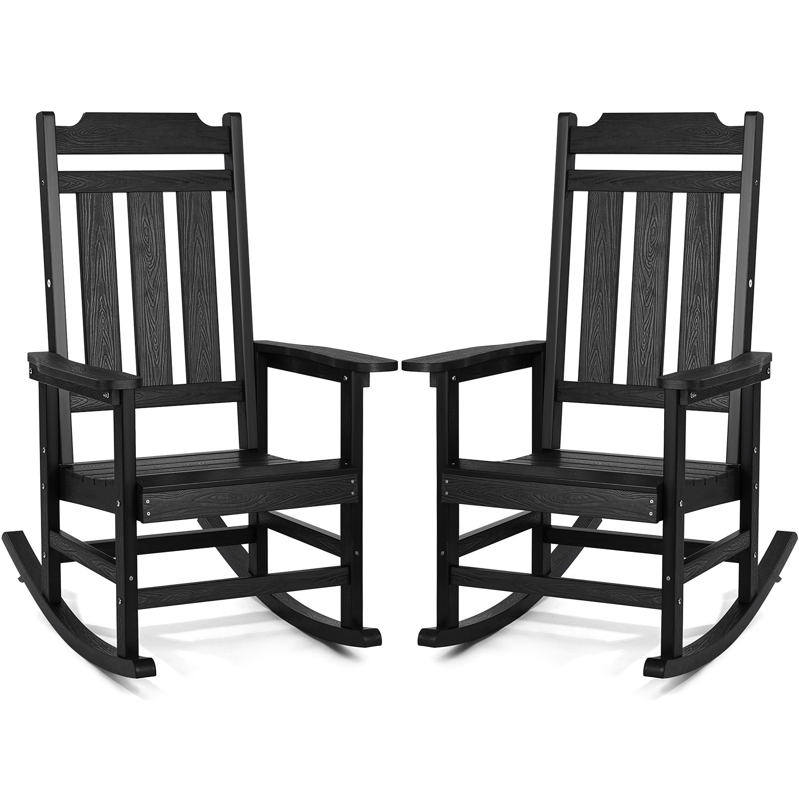 VEVOR 2-Piece Veranda Rocking Chair, HIPS Outdoor Rocking Chair, Patio Rocking Chair with High Backrest and Smooth Armrests, Supports up to 180 kg, for Garden, Balcony, Veranda, Black