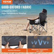 VEVOR Silla de Camping Plegable 98x63x99 cm Acero Inoxidable Silla de Pesca al Aire Libre Carga 158kg Asiento Plegable Ligero Portátil con Portavasos 3 Bolsas de Almacenamiento para pícnics Senderismo