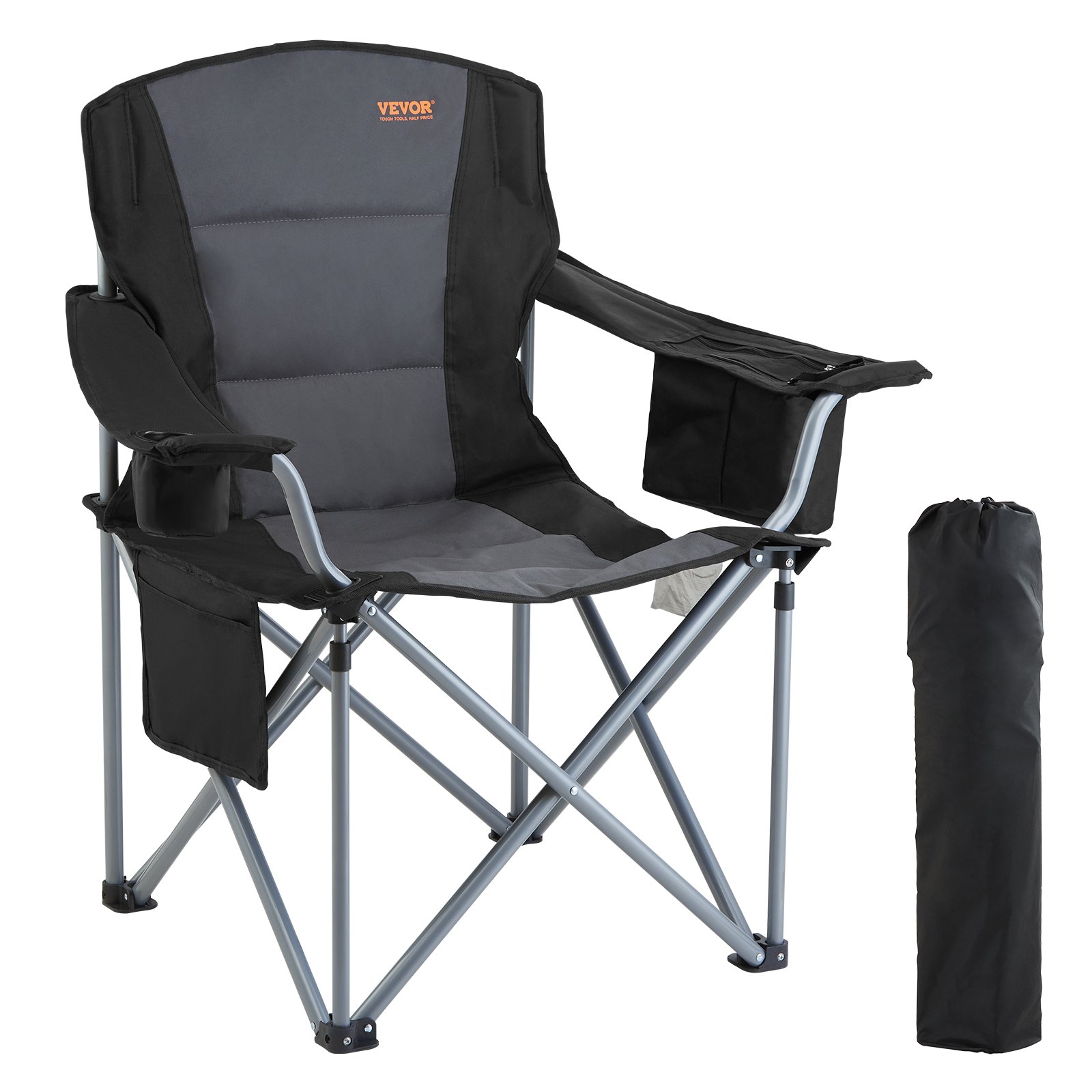 VEVOR Silla de Camping Plegable 98x63x99 cm Acero Inoxidable Silla de Pesca al Aire Libre Carga 158kg Asiento Plegable Ligero Portátil con Portavasos 3 Bolsas de Almacenamiento para pícnics Senderismo