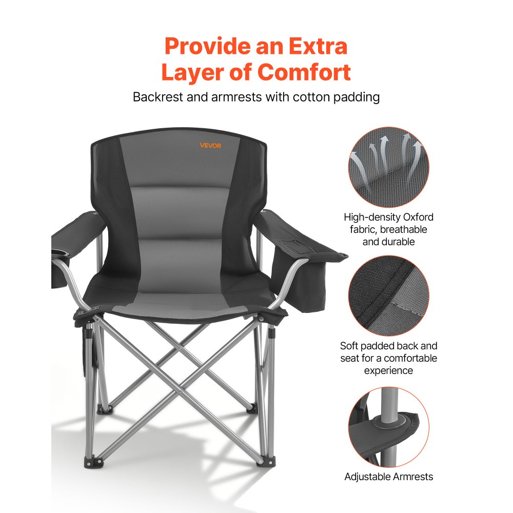 VEVOR Silla de Camping Plegable Grande Capacidad Máxima de 204 kg, Paquete de 2, Silla de Camping Portátil con Respaldo, Reposabrazos Acolchados, Bolsa térmica, Portavasos y Bolsillo para Exteriores