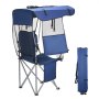 VEVOR Camping Chair with Canopy Shade, Folding Beach Chair with Canopy & Magazine Pocket, 2 Cup Holders, 150 kg Heavy Duty Support, Carry Bags for Outdoor, Camp, Fishing, Tailgates, Deep Blue