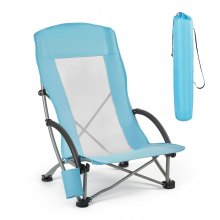 VEVOR Silla de Playa Plegable Capacidad Máxima de 150 kg con Respaldo Alto de Malla, Almohada, Silla de Camping Portátil, Ancho, Resistente con Portavasos para Picnics Barbacoa Exteriores Aire Libre