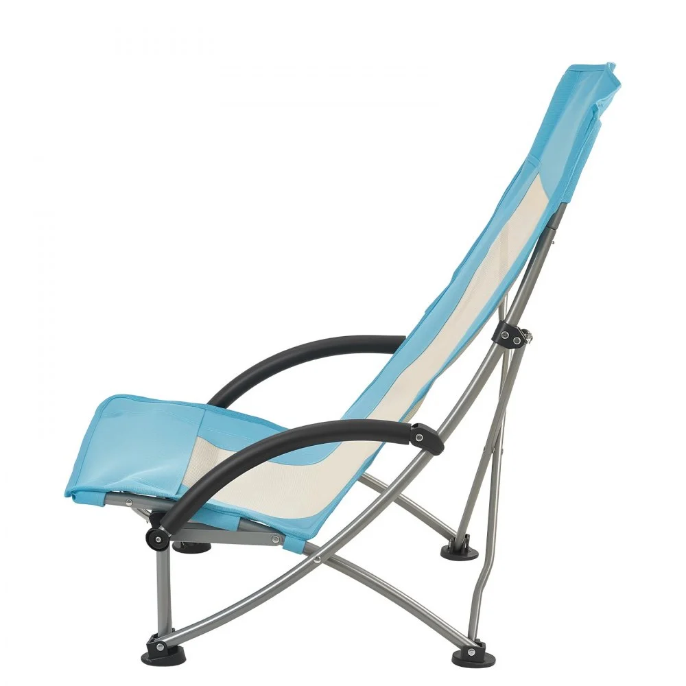 VEVOR Silla de Playa Plegable, Paquete de 2, Capacidad Máxima de 150 kg con Respaldo Alto de Malla, Almohada, Silla de Camping Portátil, Resistente con Portavasos para Exteriores Barbacoa Aire Libre