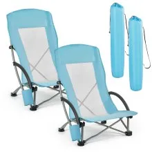 VEVOR Silla de Playa Plegable, Paquete de 2, Capacidad Máxima de 150 kg con Respaldo Alto de Malla, Almohada, Silla de Camping Portátil, Resistente con Portavasos para Exteriores Barbacoa Aire Libre