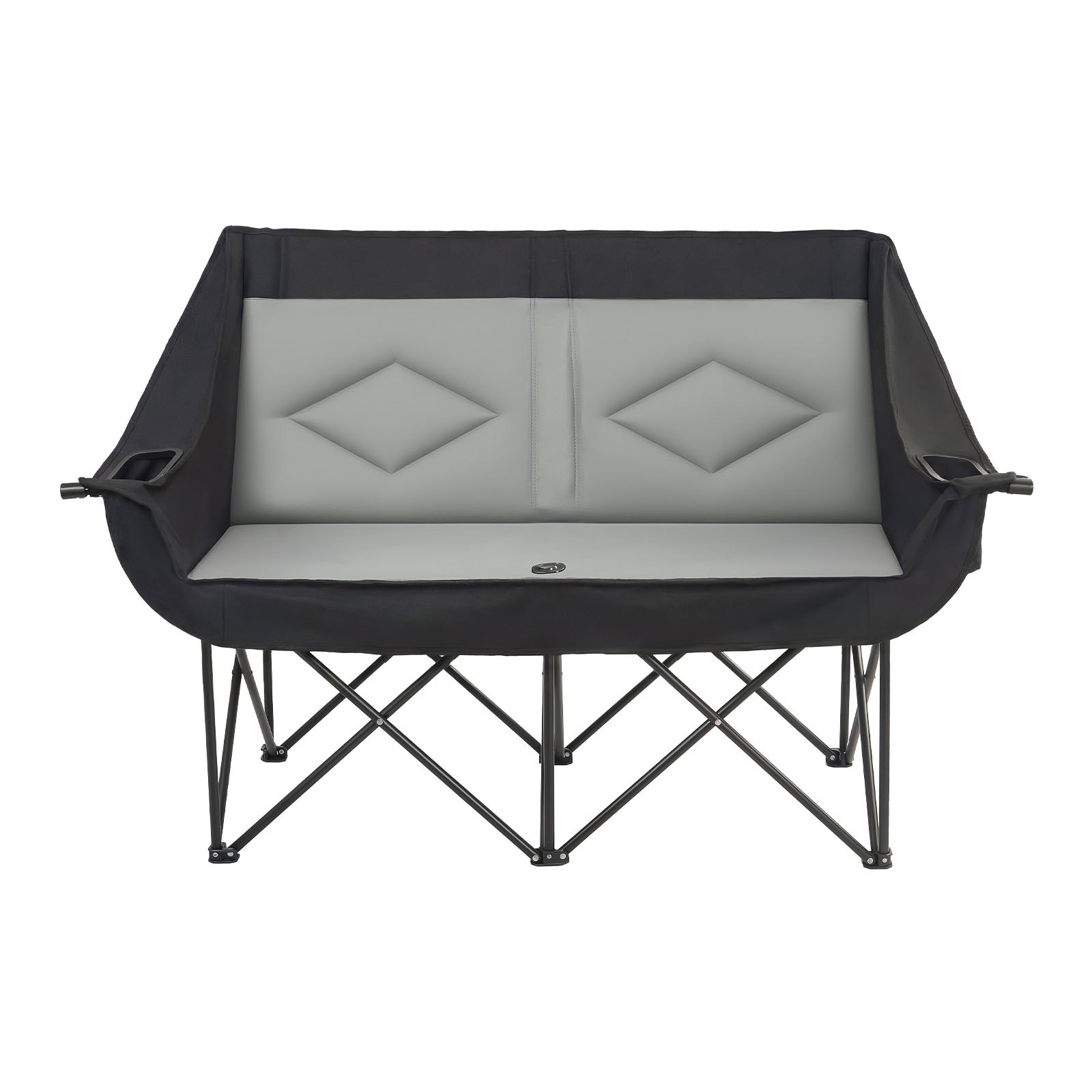 VEVOR Silla de Camping Plegable Doble, Capacidad Máxima de 300 kg con Respaldo Acolchado, Silla de Pesca de Tela Oxford 600D Portátil con Portavasos y Bolsillos para Exteriores Playa Jardín 2 Personas