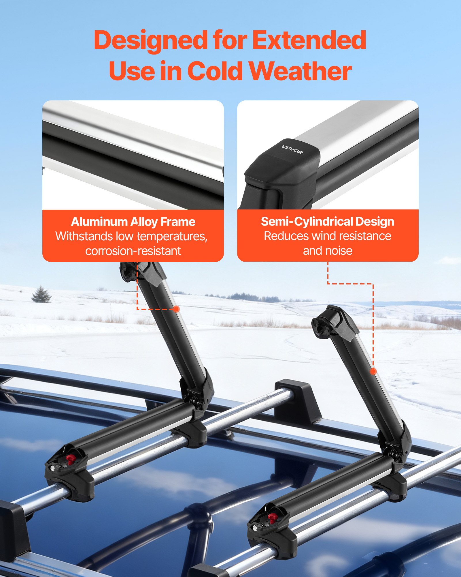 VEVOR Portaequipajes de Techo, para hasta 4 Pares de Esquís/2 Tablas de Snowboard, con Cerradura con Acolchado de Goma, para la Mayoría de las Barras Transversales Ancho de Carga de 465 mm, Negro