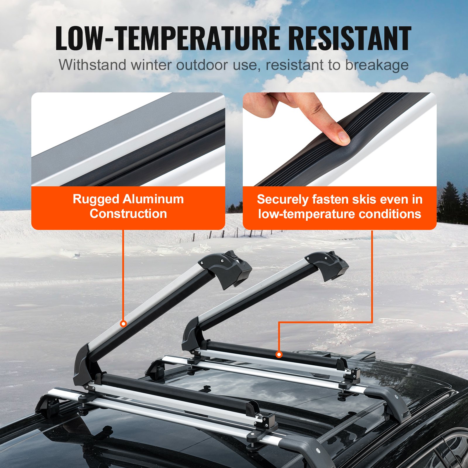 VEVOR Ski and Snowboard Roof Rack, 31.7 Inch Universal Ski Carrier for Car Roofs, Fits Most Crossbars, for Transporting Up To 6 Pairs of Skis or 4 Snowboards, Aluminum Snowboard Ski Carrier with Lock and Rubber Padding