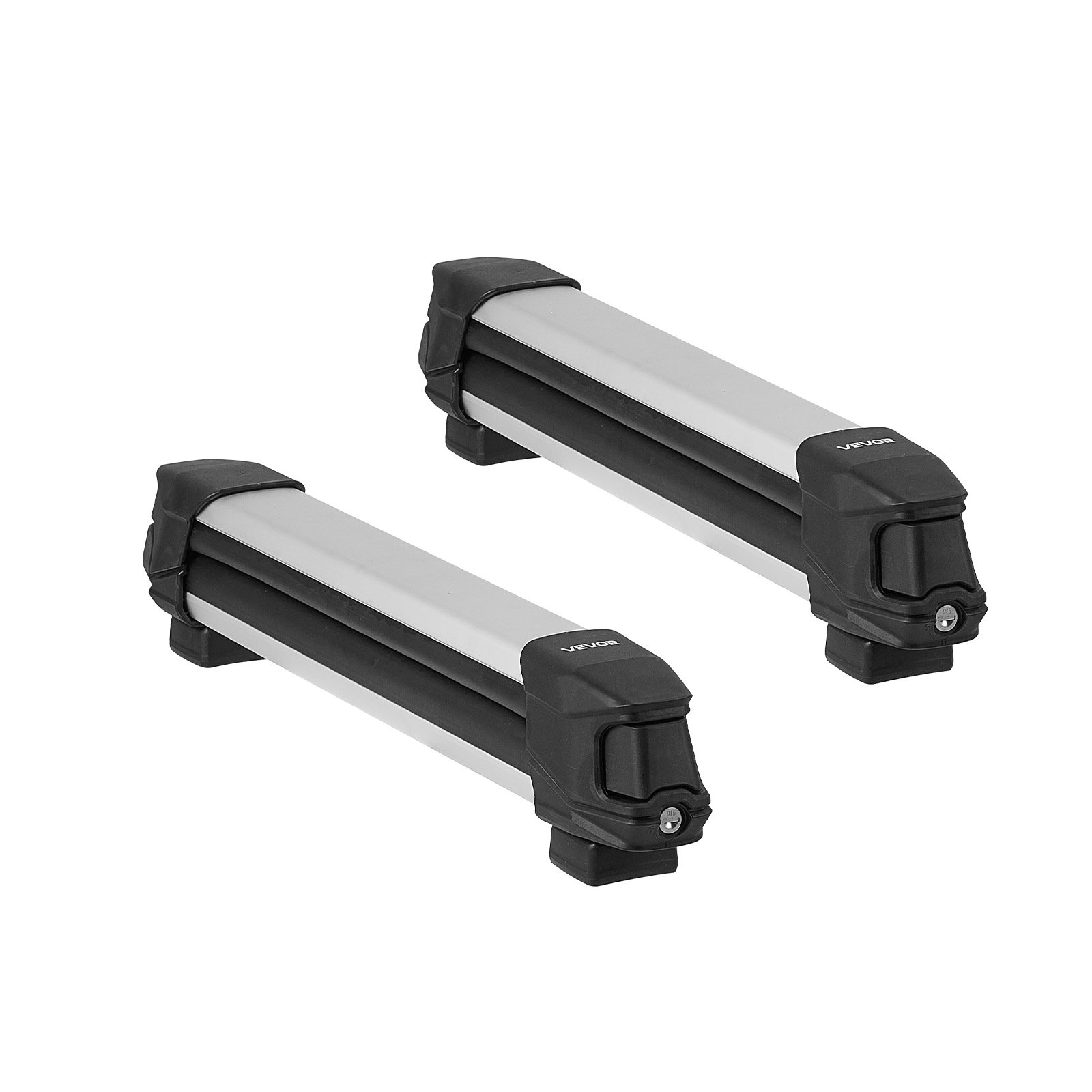 VEVOR Portaesquís de Techo, hasta 4 Pares de Esquís o 2 Snowboards, 2 Piezas, con Cerradura y Acolchado de Goma, Soporte de Aleación de Aluminio para la Mayoría de Barras Transversales, Negro