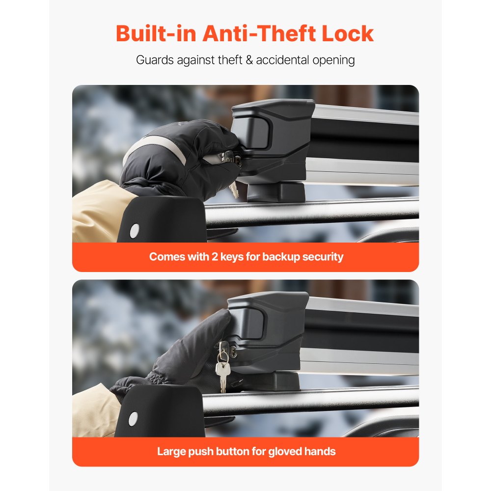 VEVOR Portaequipajes de Techo, para hasta 6 Pares de Esquís/4 Tablas de Snowboard, con Cerradura con Acolchado de Goma, para Transportar Cañas de Pescar y Patinetas, 915 x 85 x 100 mm, Negro