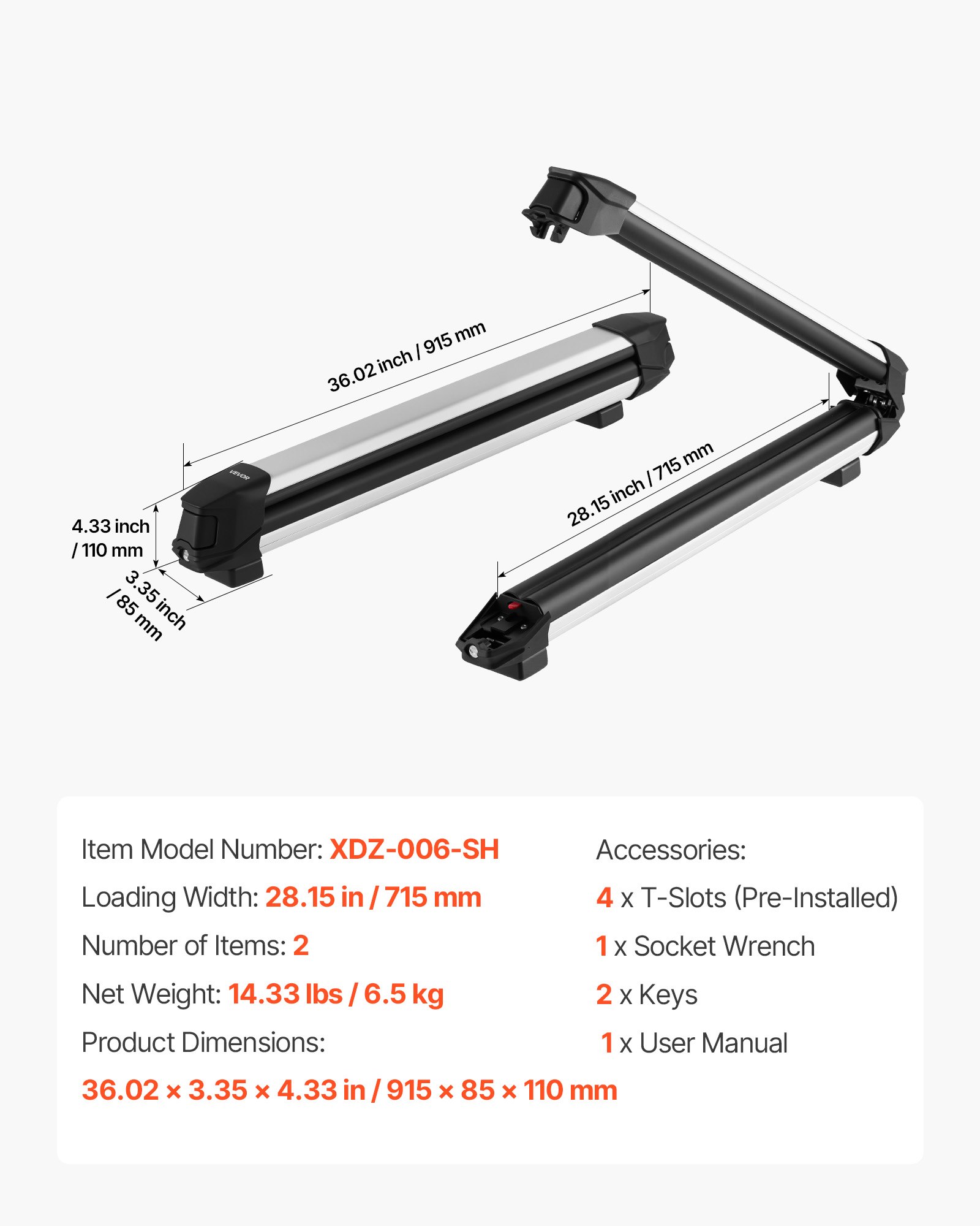 VEVOR Portaesquís de Techo, hasta 6 Pares de Esquís/4 Tablas de Snowboard, con Cerradura con Acolchado de Goma, para la Mayoría de las Barras Transversales Ranuradas Ancho de Carga de 715 mm