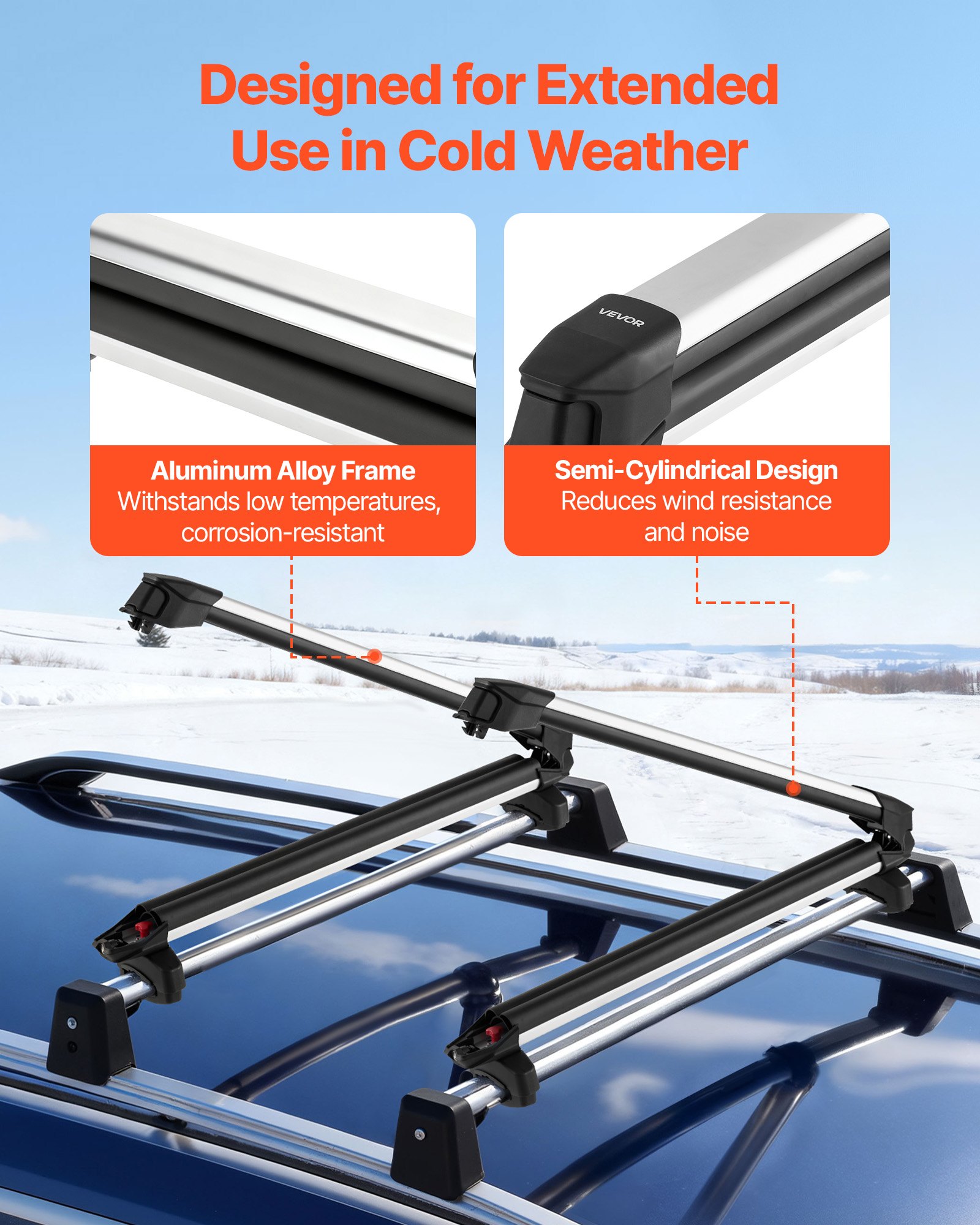 VEVOR Portaesquís Universal de Techo de Automóvil, para hasta 6 Pares de Esquís o 4 Tablas de Snowboard, 2 Piezas, con Cerradura, con Acolchado de Goma y Ranura en T, 915 x 85 x 100 mm, Negro