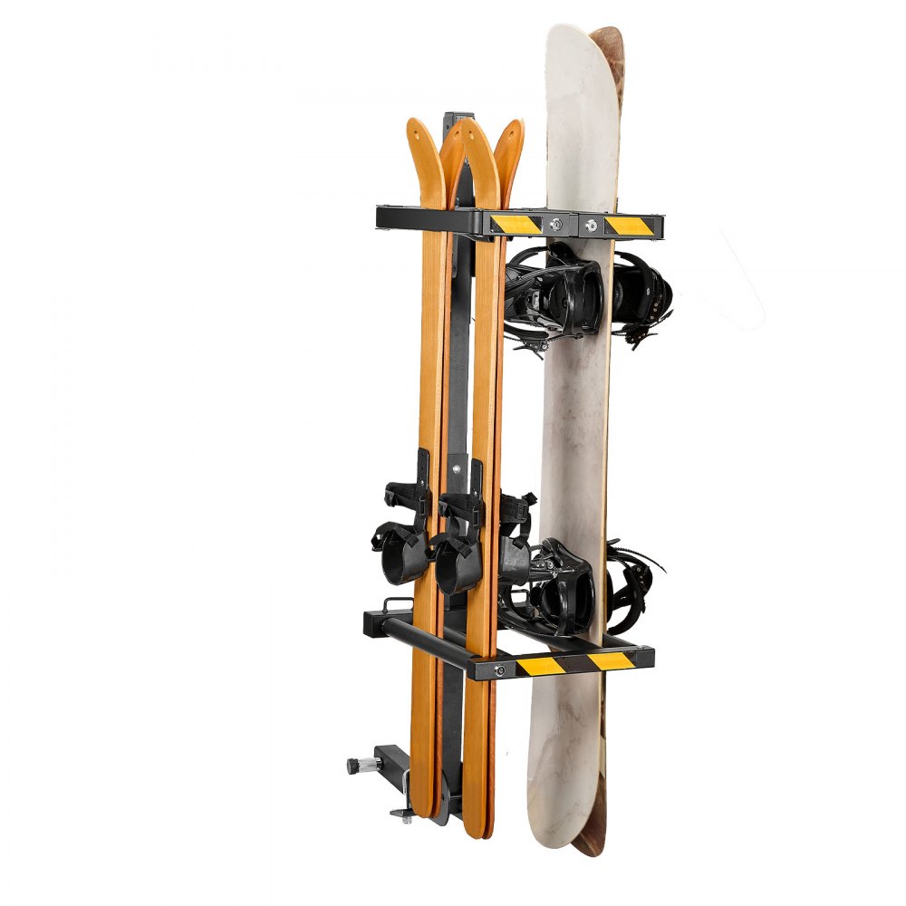 VEVOR Portaesquís de Techo, para hasta 6 Pares de Esquís/4 Tablas de Snowboard, con Cerradura con Cinturón de Seguridad y Acceso Inclinable, el Soporte Ajustable Se Adapta a la Barra de Remolque