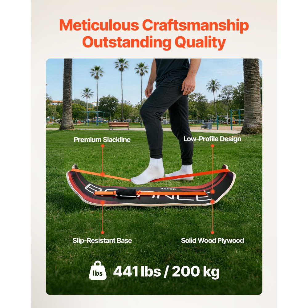 VEVOR Tabla de Equilibrio Curvada de Madera 107 x 28 x 16,5 cm, Entrenador de Tabla de Equilibrio para Adultos, Compacto y Ligero, para Ejercicios de Core, Gimnasio en Casa, Yoga, Pilates, Naranja
