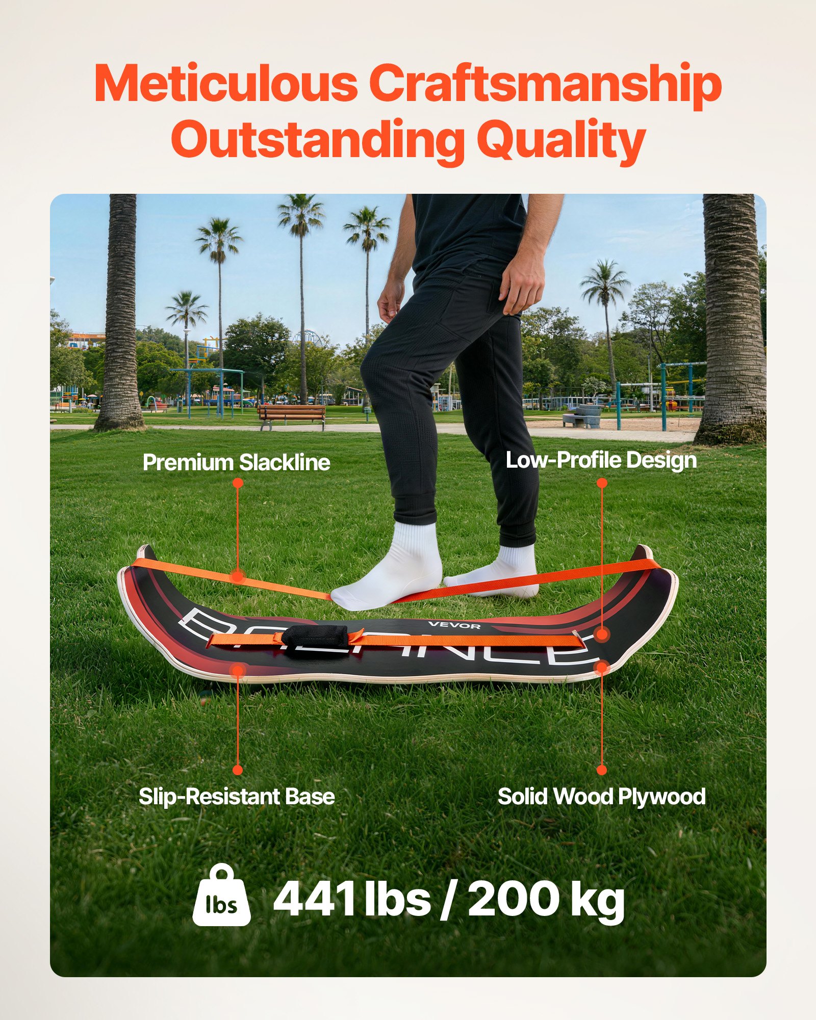 VEVOR Tabla de Equilibrio Curvada de Madera 107 x 28 x 16,5 cm, Entrenador de Tabla de Equilibrio para Adultos, Compacto y Ligero, para Ejercicios de Core, Gimnasio en Casa, Yoga, Pilates, Naranja
