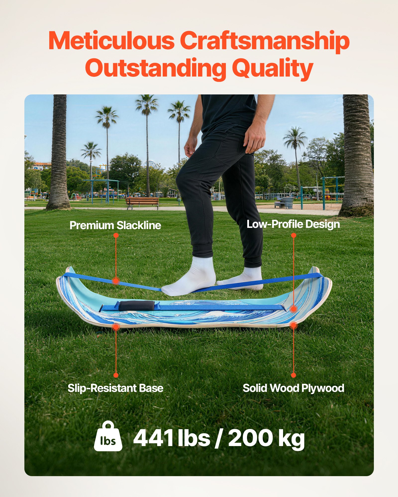 VEVOR Tabla de Equilibrio Curvada de Madera para Adultos, Entrenador de Tabla de Equilibrio 107 x 28 x 16,5 cm, Compacto y Ligero, para Ejercicios de Core, Gimnasio en Casa, Yoga, Pilates, Azul
