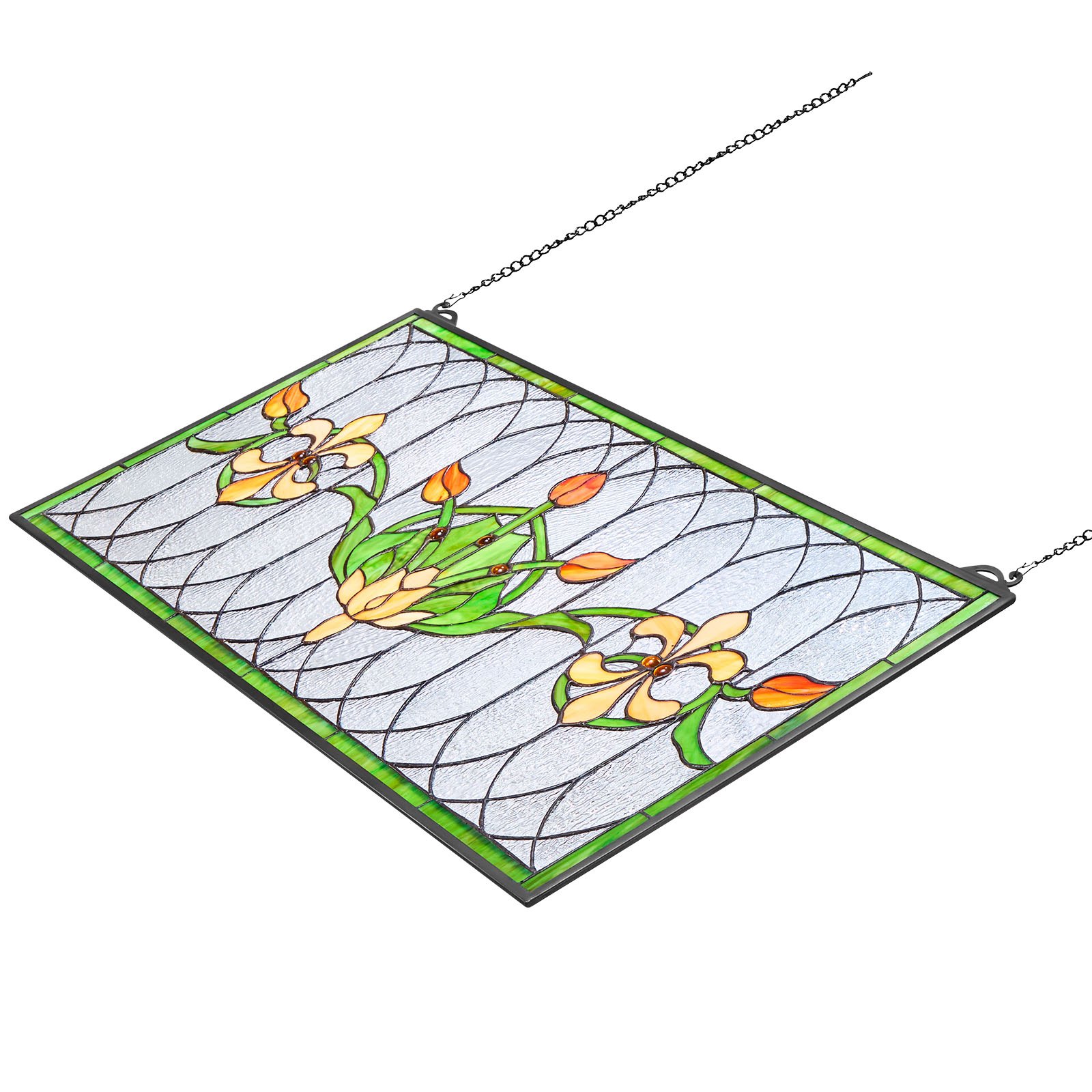 VEVOR Panel de Vidriera Colgante para Ventana 810 x 433 mm Panel de Vitral Colorido Horizontal Rectangular Marco de Metal con Cadena Fácil de Limpiar para Decoración de Cocina, Hogar, Cafetería