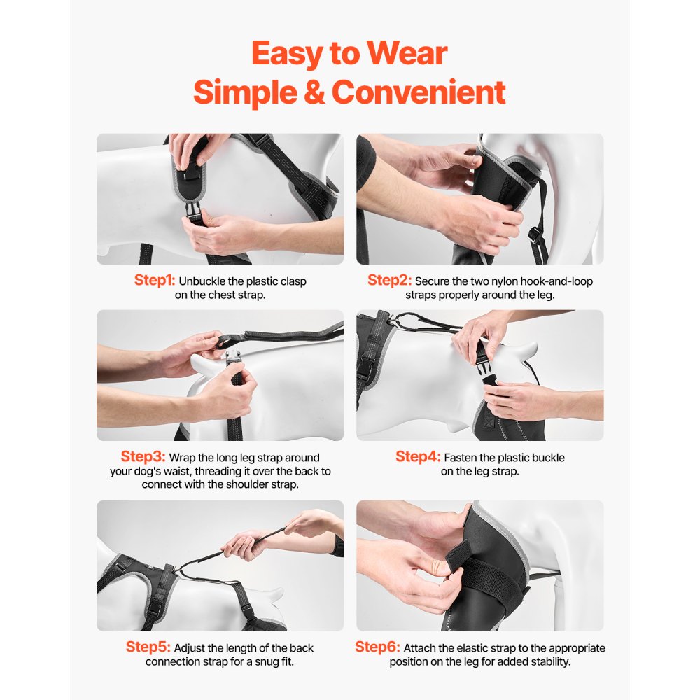 VEVOR Rodillera para Perros con Ligamento Cruzado Anterior Desgarrado, Soporte para Patas de Perro con Estabilizador de Bisagra Ajustable para Pata Trasera Izquierda de Perros, Talla XL, Negro