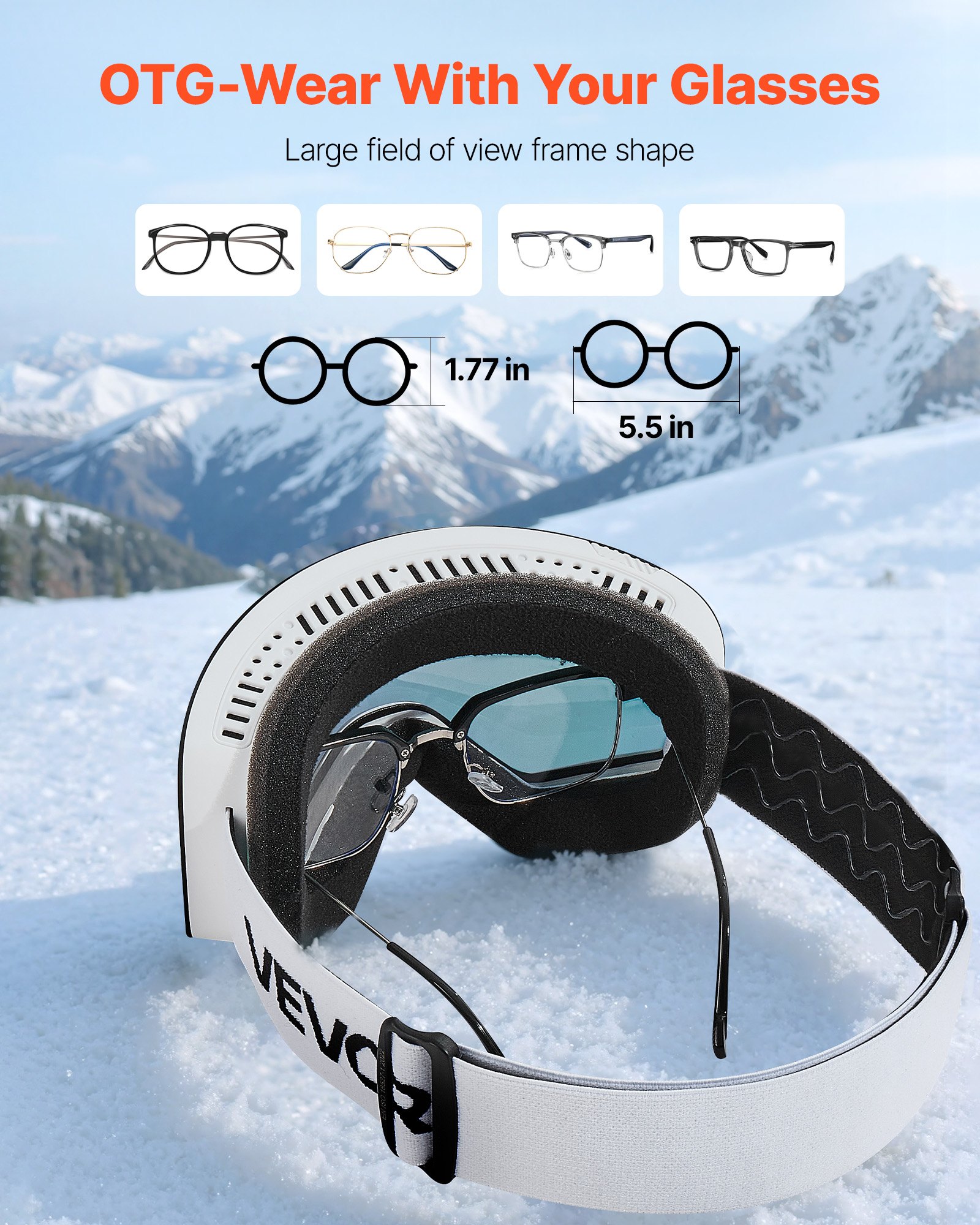 VEVOR Gafas de Esquí con Revestimiento, Rosa Cromada, para Snowboard, con Lentes Cilíndricas Magnéticas, Doble Ventilación y Antivaho, para Motonieve, para Hombres y Mujeres, 182 x 104 x 79 mm