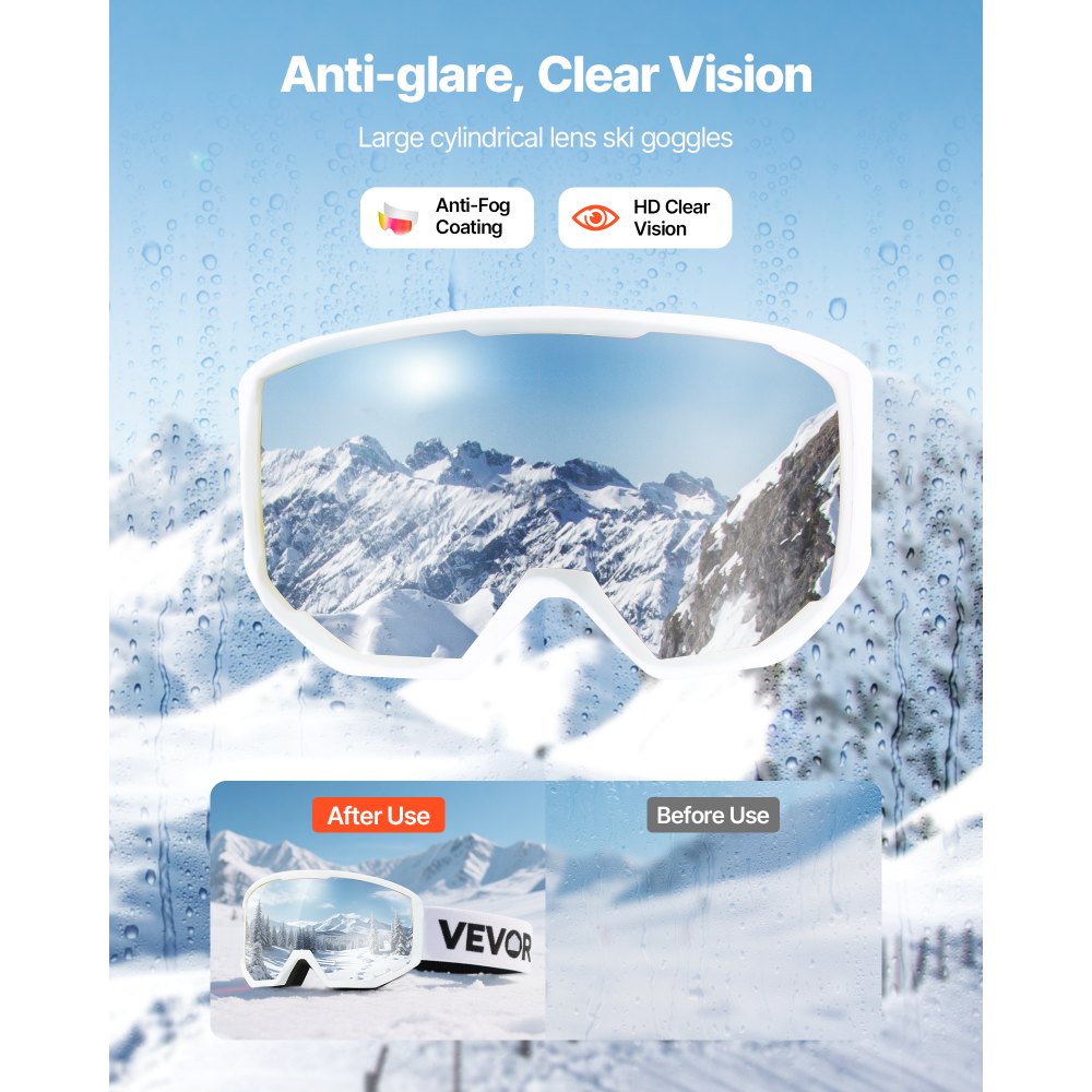 VEVOR Gafas de Esquí con Revestimiento, Rosa, para Snowboard, con Montura de TPU, Doble Ventilación Antivaho y Espuma de Triple Capa, para Motonieve, para Hombres y Mujeres, 180 x 96 x 72 mm