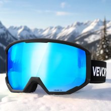 VEVOR Gafas de Esquí con Revestimiento, Azul Hielo, para Snowboard, con Montura de TPU, Doble Ventilación, Antivaho y Espuma Gruesa. Gafas para Moto de Nieve a Hombres y Mujeres, 180 x 96 x 72 mm